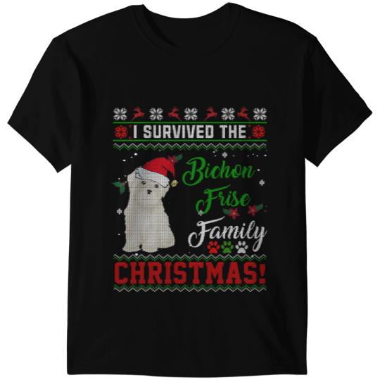 Dog Bichon Frise I Survived The Bichon Frise Dog Family Ugly Christmas T-Shirts