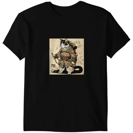 Cat Paws Japanese Art Cat Ninja Ukiyoe Anime Style Samurai Cat 4r T-Shirts