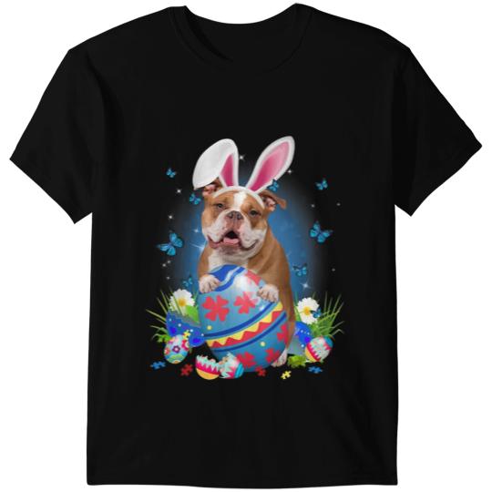 Bunny Bulldog With Egg Basket Easter Flower Hunting Egg T-Shirts