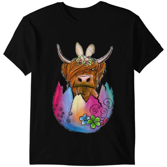 Cattle Cow Cute Highland Cow Easter Bunny Cow Girls Easter Day Farmer T-Shirts