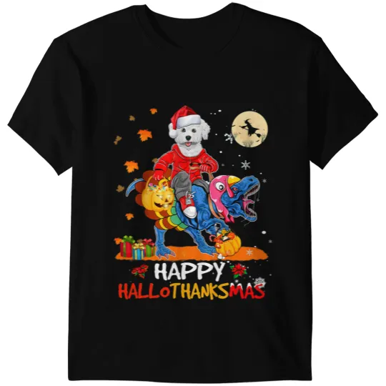 Dog Bichon Frise Happy Hallothanksmas Halloween Thanksgiving T-Shirts