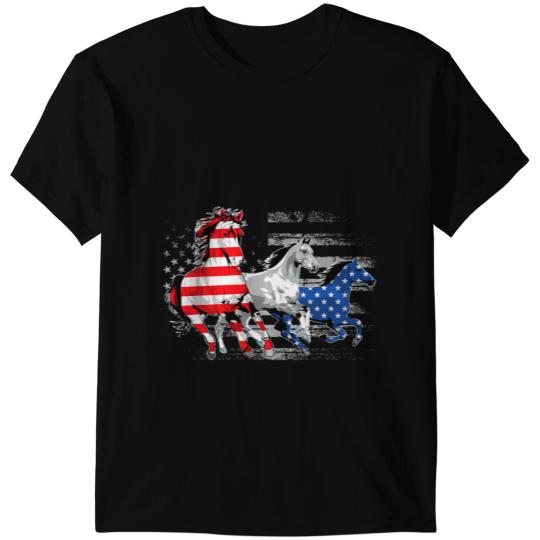 Funny Horse Funny Red White Blue Horse USA Flag Patriotic 4th Of July T-Shirts