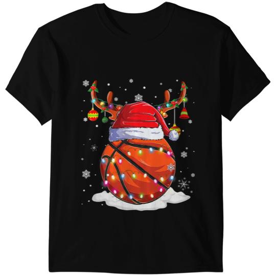 Basketball Gift Santa Hat Reindeer Christmas Lights Funny Xmas T-Shirts