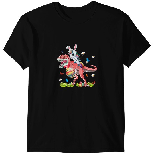 Dinosaur Dino Unicorns Happy Easter Day Unicorns Riding Trex Bunny Costume 1 T-Shirts