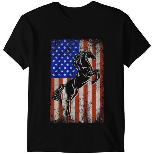 Funny Horse American Flag USA 4th of July Men Women Boy Girl T-Shirts