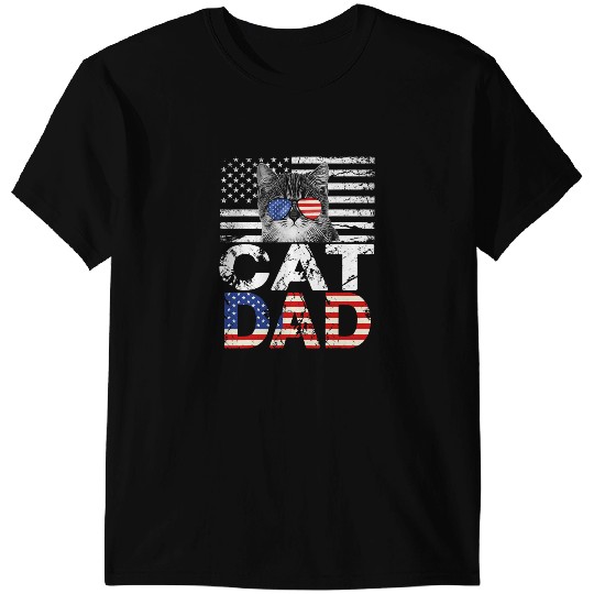 Cat Paws Mens Cool Cat Dad USA Flag Patriotic Fathers Day T-Shirts