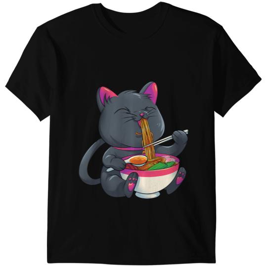 black cats Paws Kawaii Cat Ramen Noodles Cute Kitten Japanese Anime Gifts T-Shirts