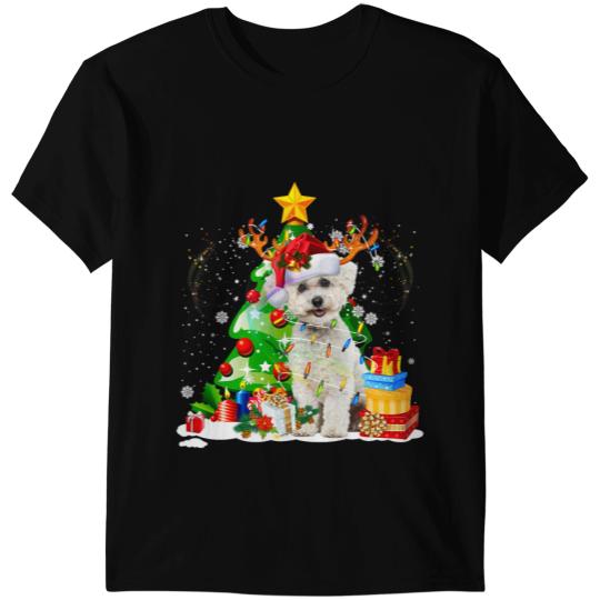 Dog Bichon Frise Reindeer Christmas Lights Funny Dog Xmas T-Shirts