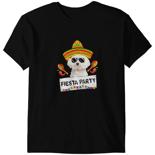 Dog Bichon Frise Funny Party Cute Bichon Frise Wearing Sombrero Sunglasses T-Shirts