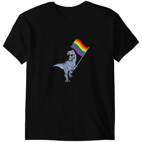 Dinosaur Dino Dino LGBT Holding LGBT Flag Funny Pride Month T-Shirts
