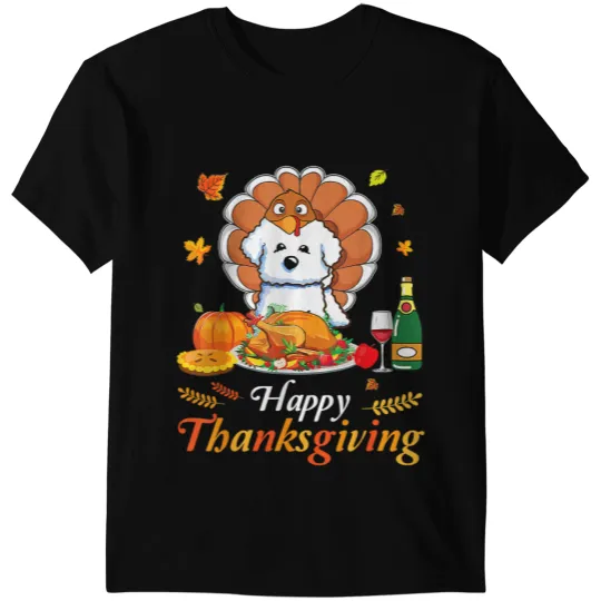 Dog Bichon Frise Turkey Costume Wines Pie Pumpkin Thanksgiving T-Shirts