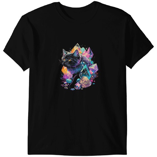 black cats Paws Esoteric Cat Pet Art Crystals Cute Illustration Design 1 T-Shirts