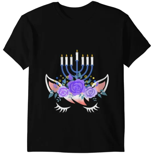 Unicorns Cute Unicorns Hanukkah Menorah Jewish Kids Men Women T-Shirts