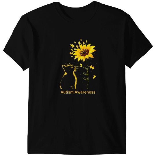 black cats Paws Autism Cat Sunflower Be Kind Neurodiverse T-Shirts