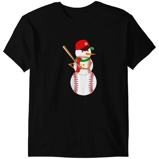 Baseball Gift Snowman with Baseball Bat Christmas Men Women Kids T-Shirts