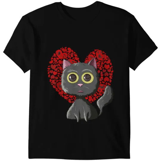 black cats Paws Red Hearts Cute Cat Mom Valentines Day Cat Lovers T-Shirts
