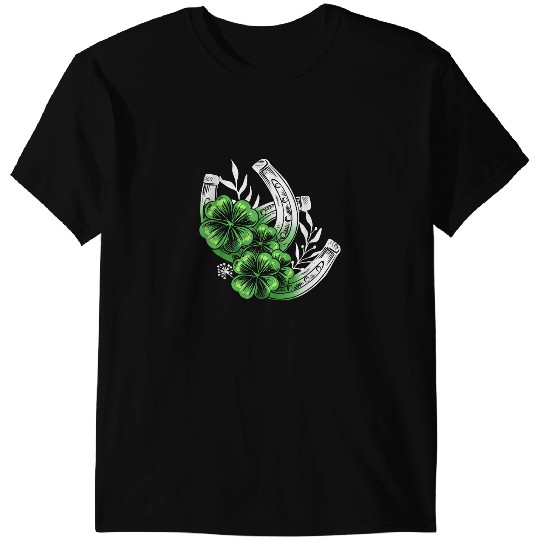 Funny Horse Horseshoe Lucky Shamrock Saint Patrick Day Ireland Irish T-Shirts