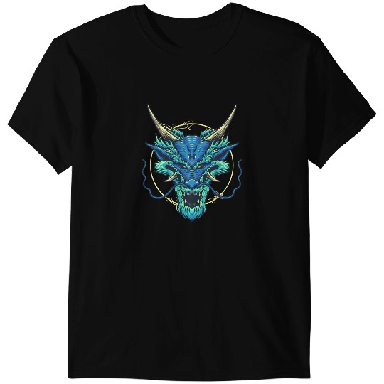 Dragon Animals Dragons Ancient Blue Dragon Head Mythical Dragon King T-Shirts