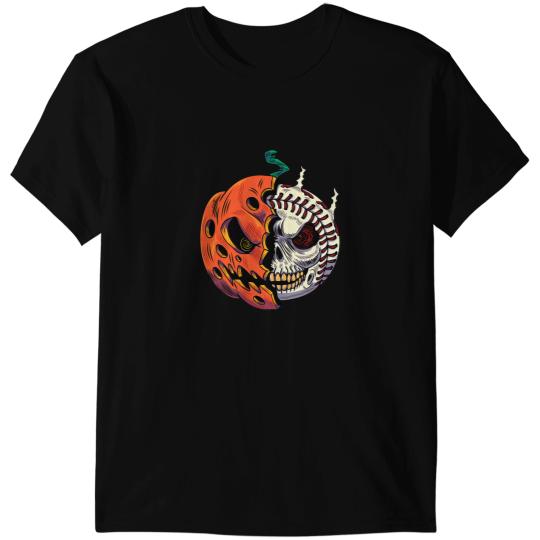 Baseball Gift Pumpkin Skull Design For Men Boys Halloween Baseball Player T-Shirts