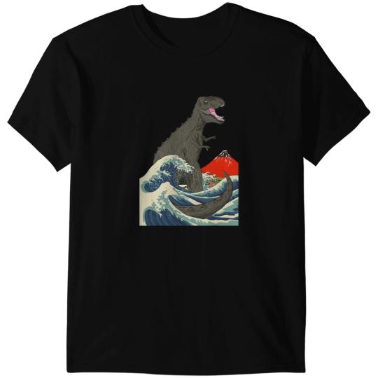 Dinosaur Dino Tyrannosaurus Rex Dinosaur in Mount Fuji Japan Ukiyo T-Shirts