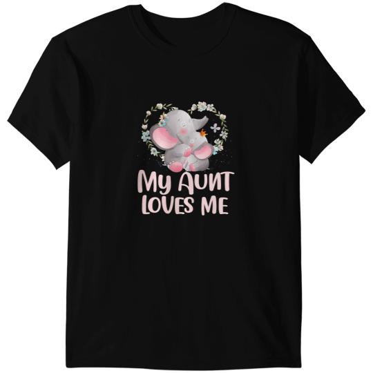 Elephants Lover My Aunt Loves Me Cute Elephant Boy Girl Kids Tee Mothers Day T-Shirts