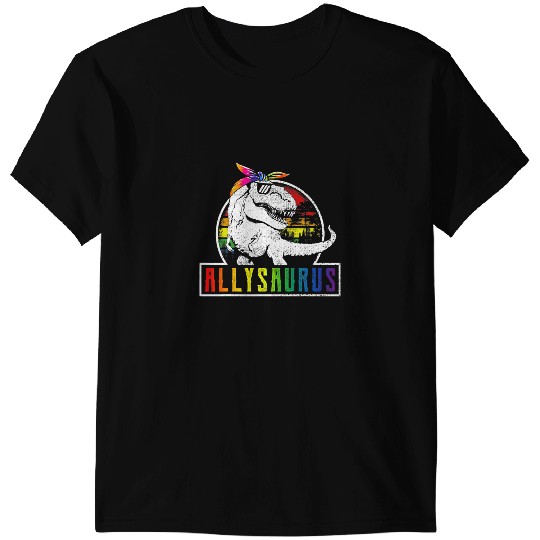 Dinosaur Dino Dino LGBT Retro Allysaurus Rainbow Dinosaur T Rex LGBT Gay Les Pride T-Shirts
