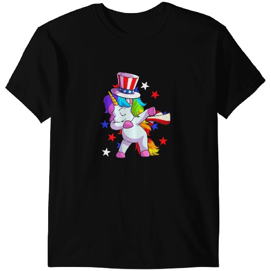 Unicorns 4th of July Women Toddler Girls American Flag T-Shirts