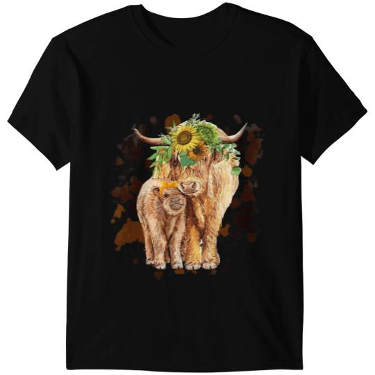Cattle Cow Floral Highland Cow Mom And Baby Western Country Heifer Mom T-Shirts