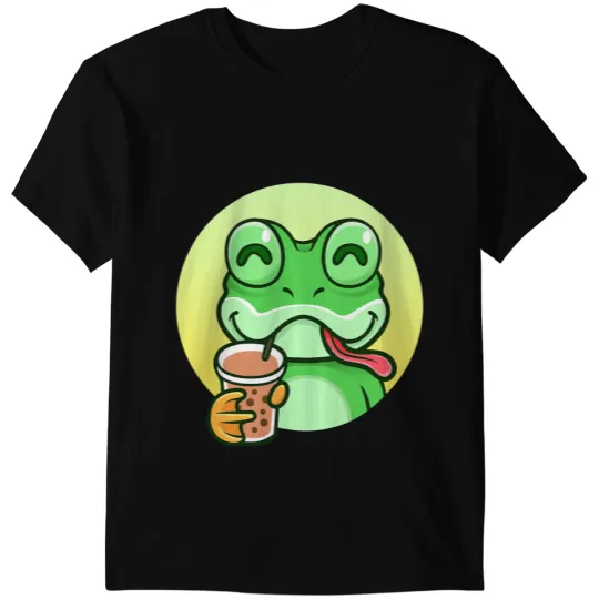Frog Gift Cute Kawaii Toad Drinking Bubble Tea a Frog Boba Tea T-Shirts
