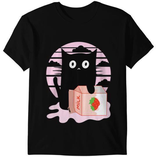 black cats Paws Sunset Spilled Strawberry Milk Shake Carton T-Shirts