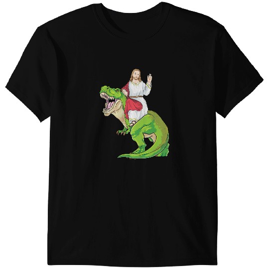 Dinosaur Dino Christian Jesus Riding Dinosaur T Rex Jesus Christ Cute Christian 1 Christ T-Shirts