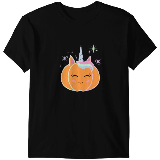 Unicorns Cute Unicorns Pumpkin Halloween Thanksgiving Pink or Purple T-Shirts