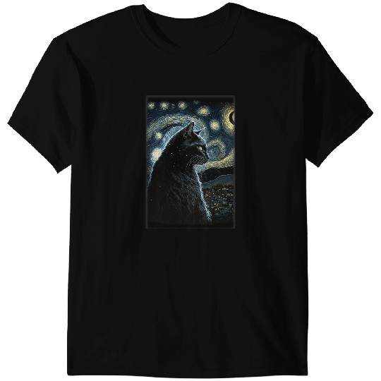 black cats Paws Starry Night black cats Van Gogh black cats Lovers T-Shirts