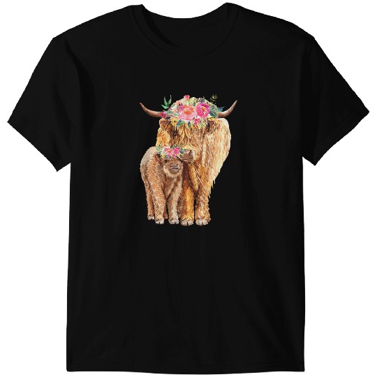 Cattle Cow Floral Highland Cow Mom And Baby Western Country Heifer Mom 22 1 T-Shirts