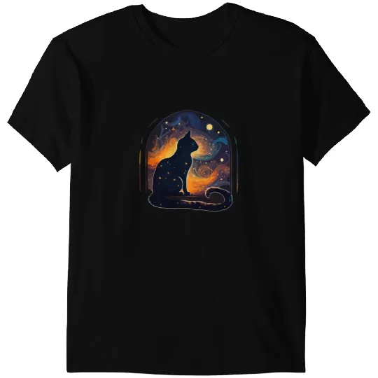 black cats Paws Starry Night Cat Van Gogh Cat Cat Lover Cat Mom Cat Dad T-Shirts