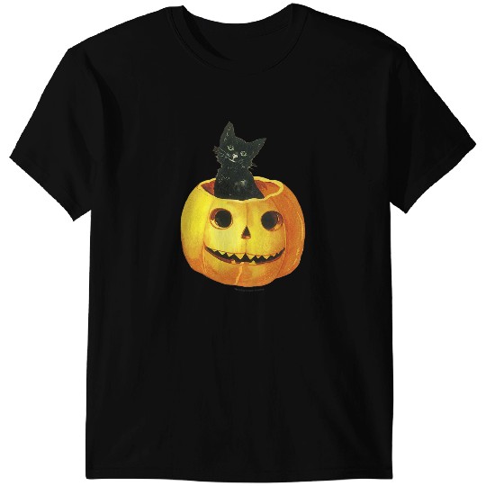 black cats Paws Womens Black Halloween Cat in Jackolantern Vintage T-Shirts