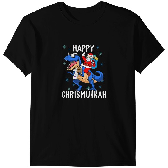 Dinosaur Dino Happy Chrismukkah Dinosaur And Santa Christmas T-Shirts