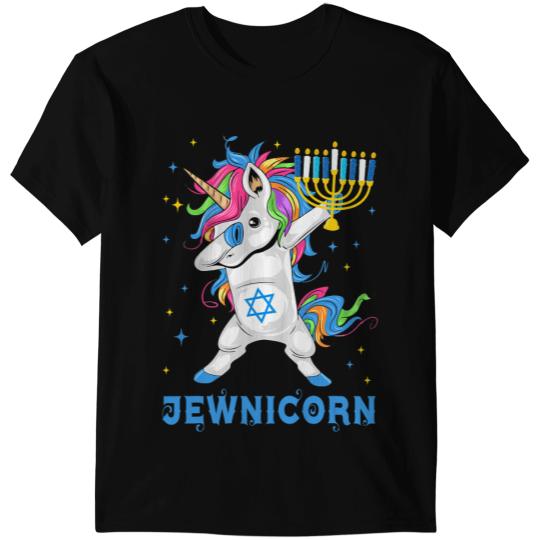 Unicorns Funny Jewnicorn Hanukkah Menorah Unicorns Tees For Women Men T-Shirts