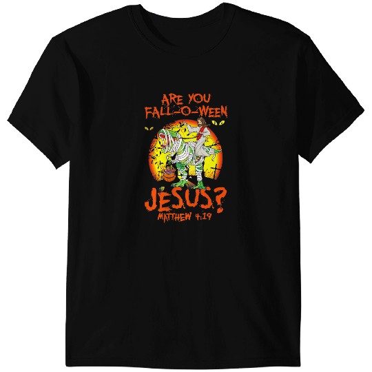 Dinosaur Dino Christian Are You Fall O Ween Jesus Matthew 4 1 T-Shirts