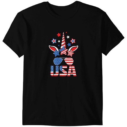 Unicorns American Flag Graphic 4th of July For Men Women T-Shirts