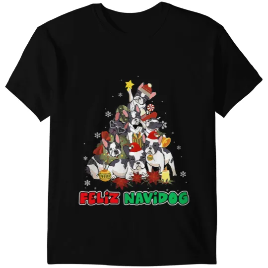 Dog Boston Terrier Feliz Navidog Feliz Navidad Christmas Boston Terrier Dog T-Shirts