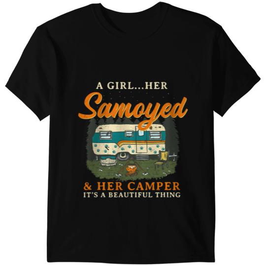 Camping Camp A Girl Her Samoyed and Her Camper Bjelkier Camper T-Shirts