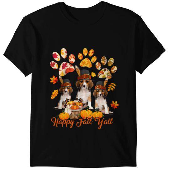 Happy Autumn Yall Thanksgiving Three Beagless Fall Dog Paws T-Shirts