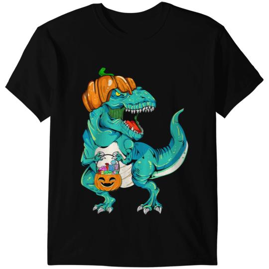 Dinosaur Dino Halloween Scary Dinosaur T rex Funny Pumpkin Hat Boys Men T-Shirts