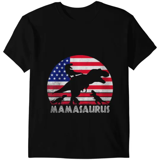 Dinosaur Dino Mamasaurus Rex Dad Of 3 Patriotic USA Dinosaur Mother T-Shirts