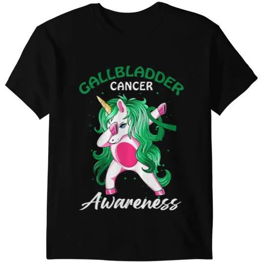 Unicorns Dab Kelly Green Ribbon Gallbladder Cancer Awareness T-Shirts