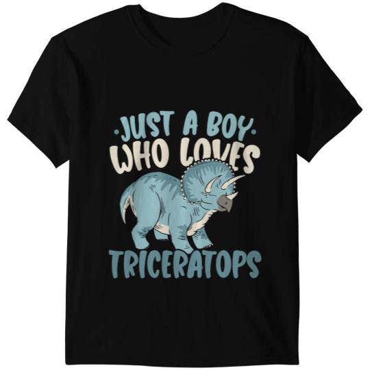 Dinosaur Dino Just A Boy Who Loves Triceratops Dinosaur Lover Dino T-Shirts