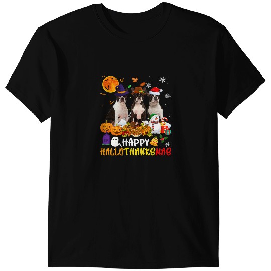 Dog Boston Terrier Happy Hallothanksmas xmass Dog Lover T-Shirts