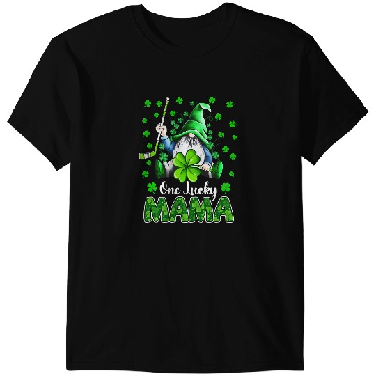 Hockey Gift One Lucky Mom Saint Patricks Day Gnome Hockey Mama T-Shirts