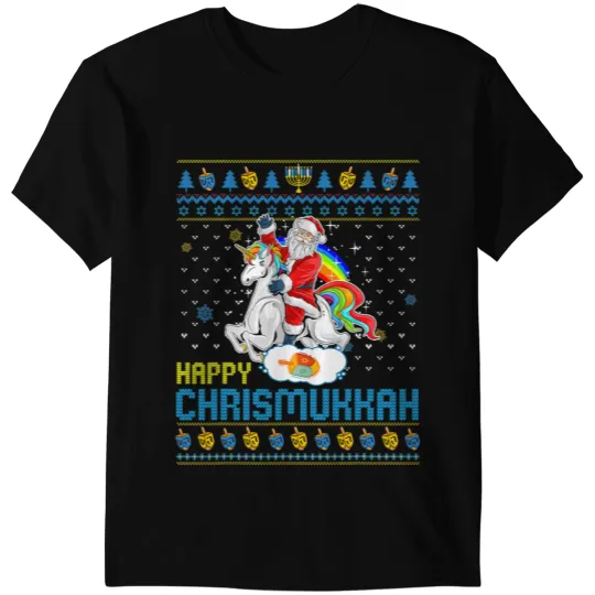 Unicorns Happy Chrismukkah Hanukkah Christmas Jewish Unicorns Santa T-Shirts
